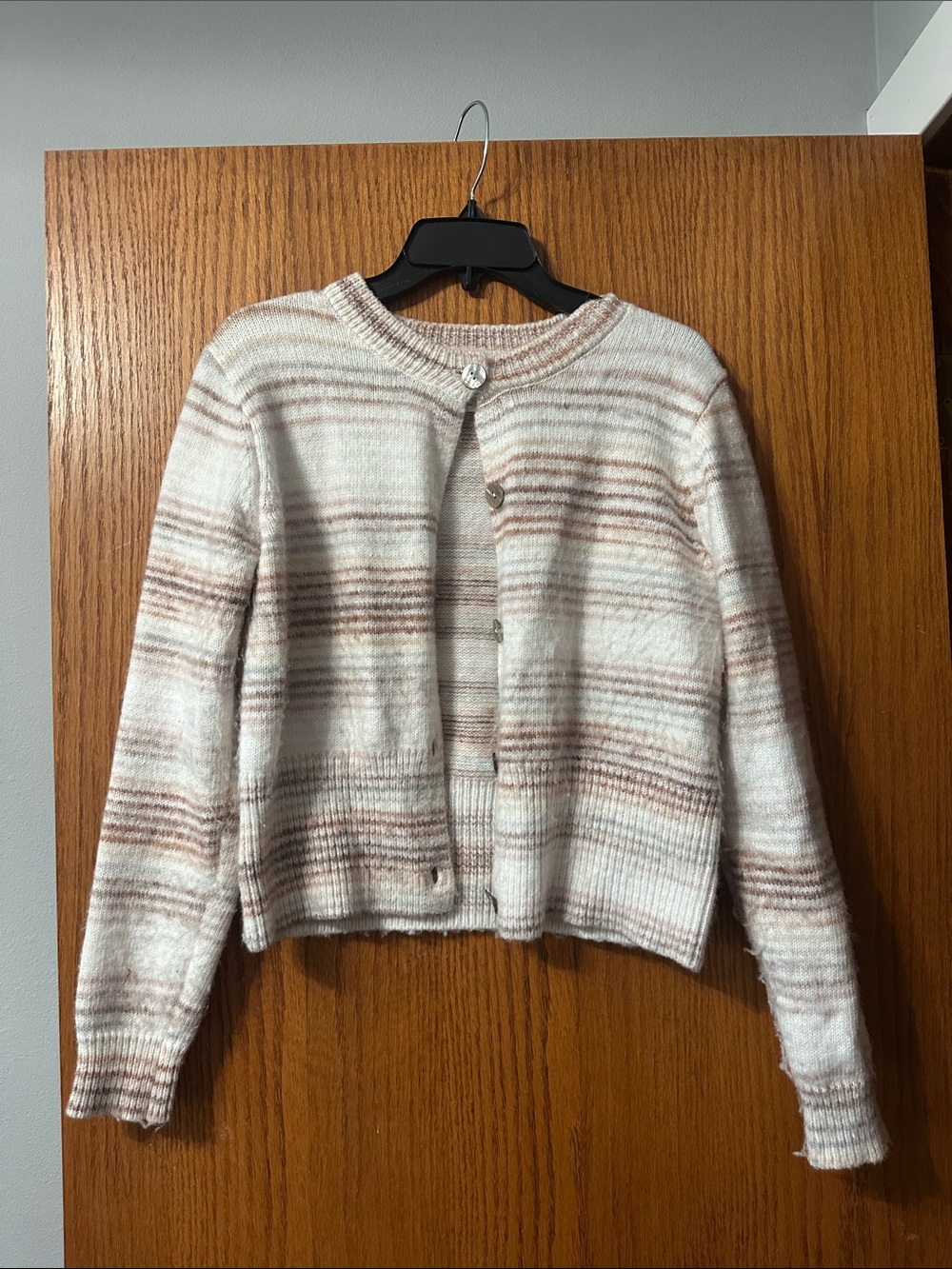 Rachel Zoe Cream and Brown Striped Button-Front Cardigan